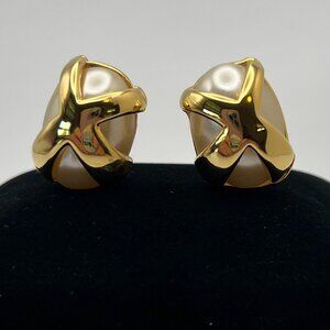 KJL Kenneth Jay Lane Caged Pearl Cabochon CLIP Earrings